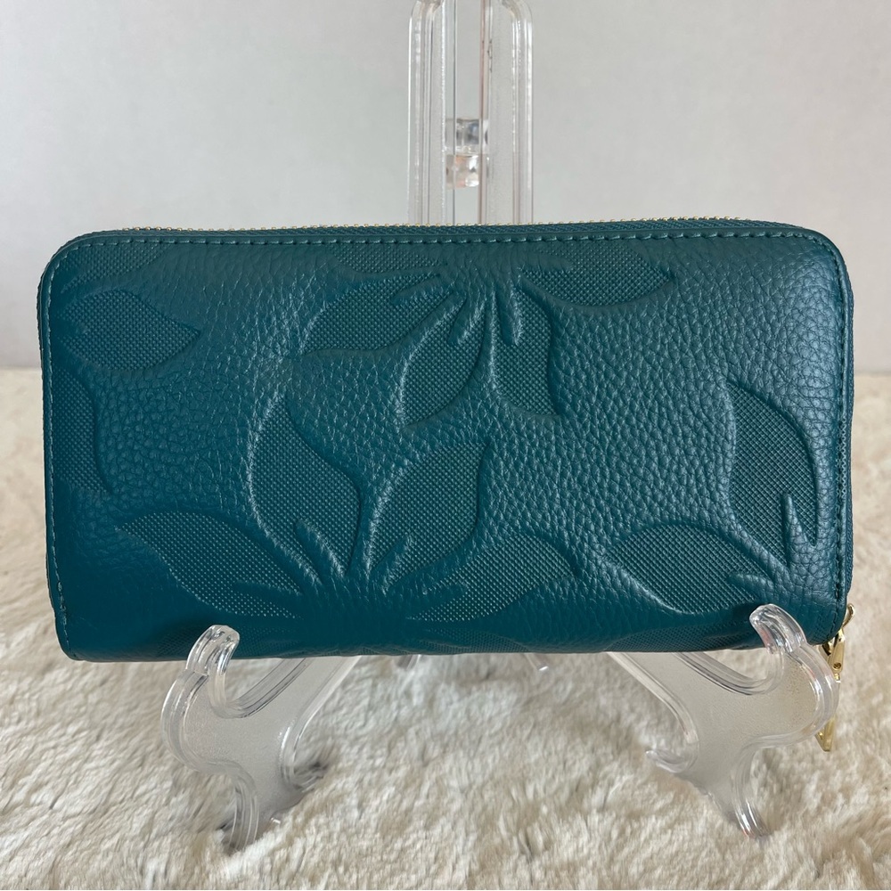 Teal Floral Embossed Women's Wallet - Picture 3 of 11